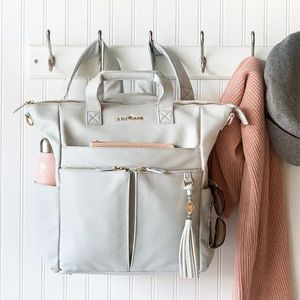 New! Lily Jade The New Caroline Vegan Diaper Bag in Stone & Gold